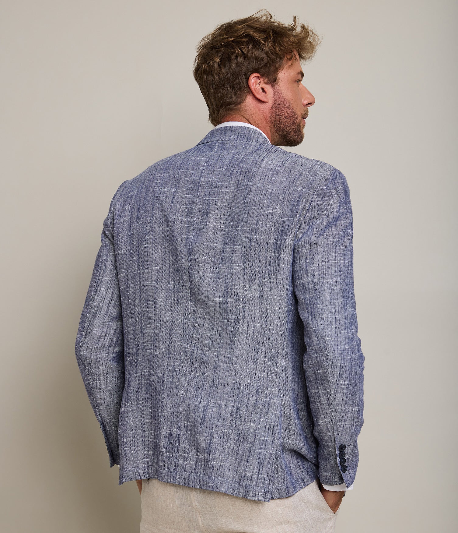 Blazer Hombre 100% Lino Azul Melange