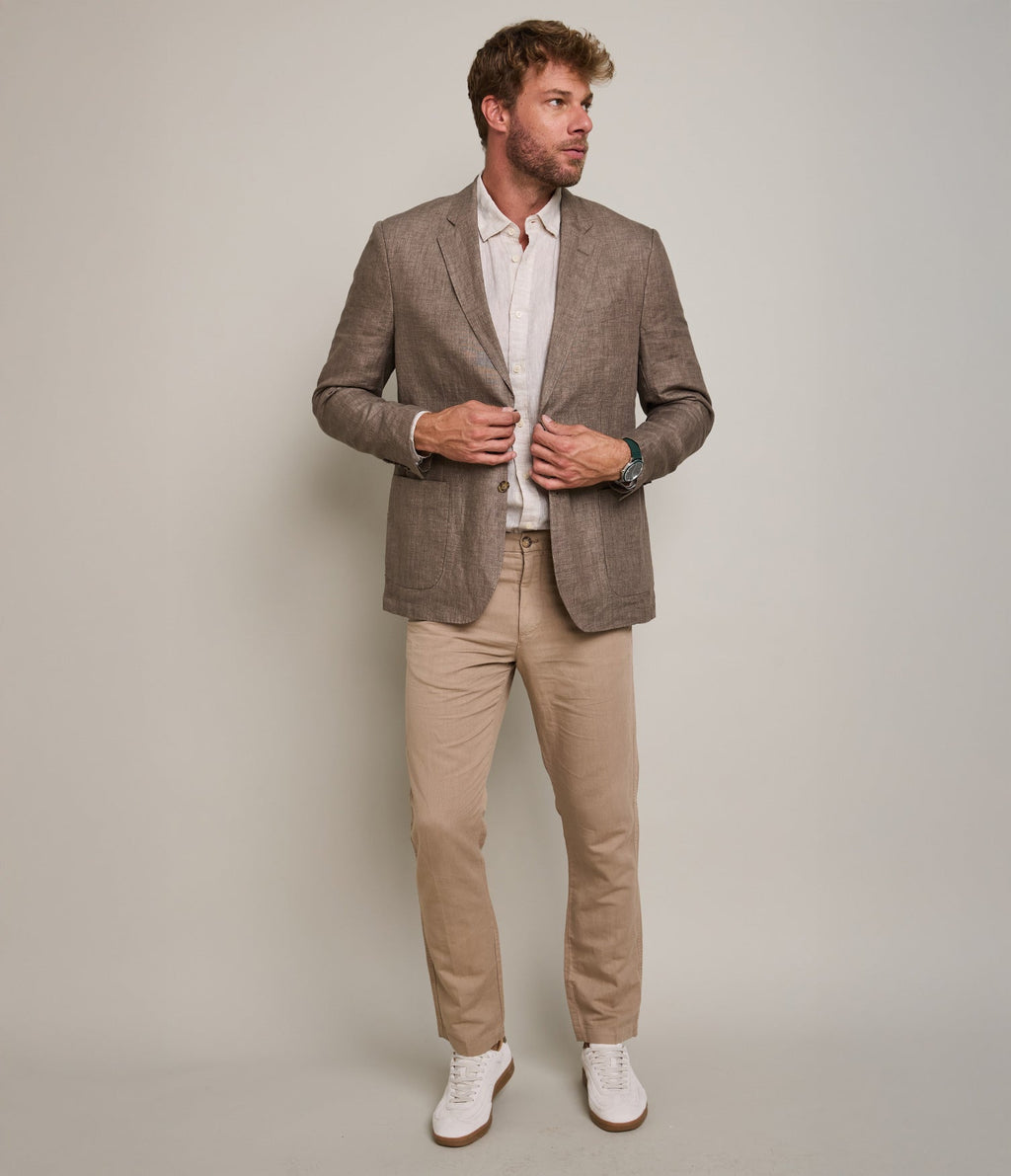 Blazer Hombre 100% Lino Café Tabaco