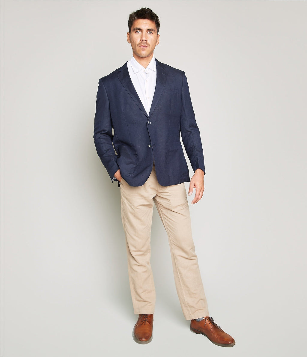 Blazer Hombre 100% Lino Azul Marino