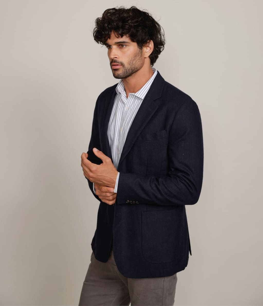 Blazer Hombre Lana Premium Azul Marino