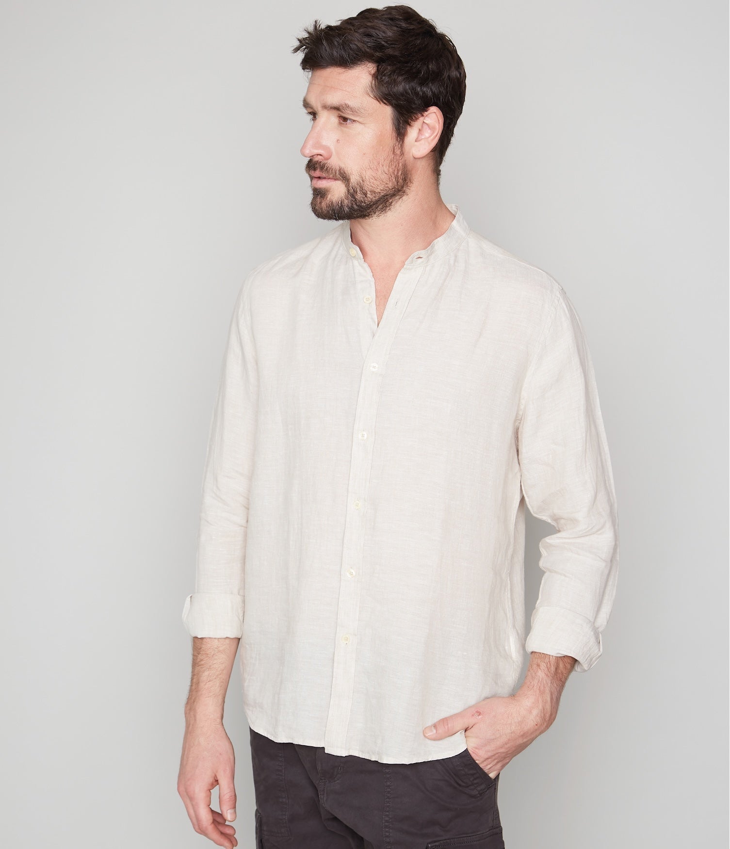Camisa Hombre Lino Saonna M/Larga Beige