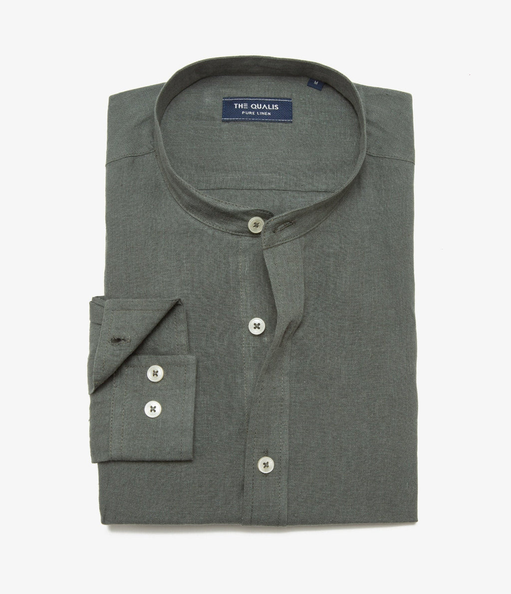 Camisa Hombre Lino Saonna M/Larga Verde Oscuro