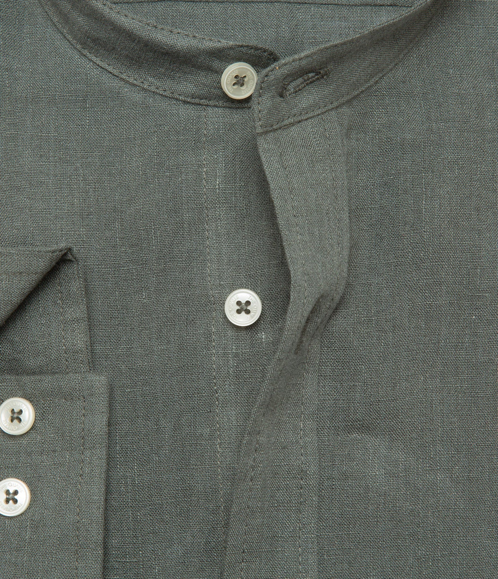 Camisa Hombre Lino Saonna M/Larga Verde Oscuro