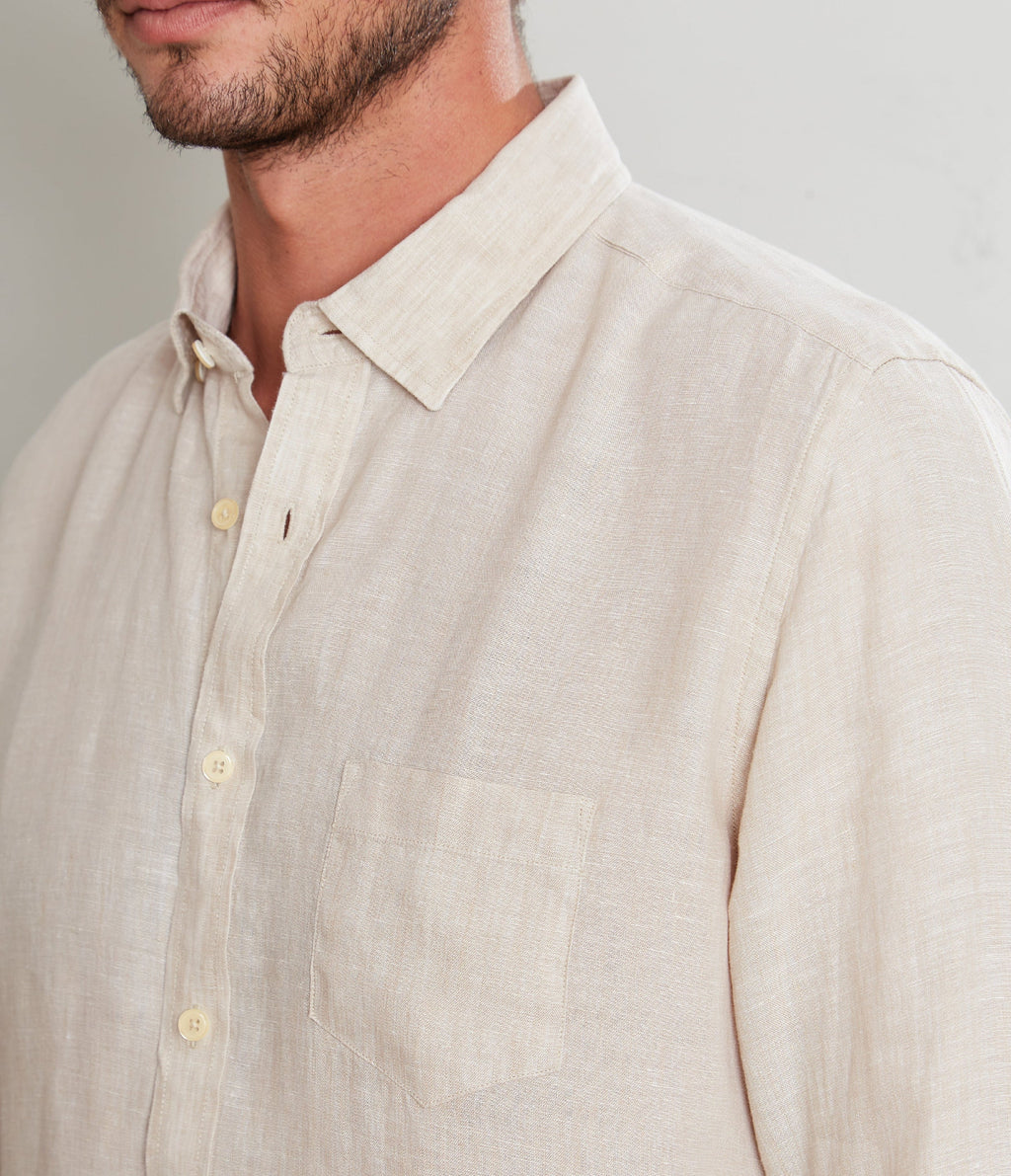 Camisa Hombre 100% Lino Saint Manga larga Beige