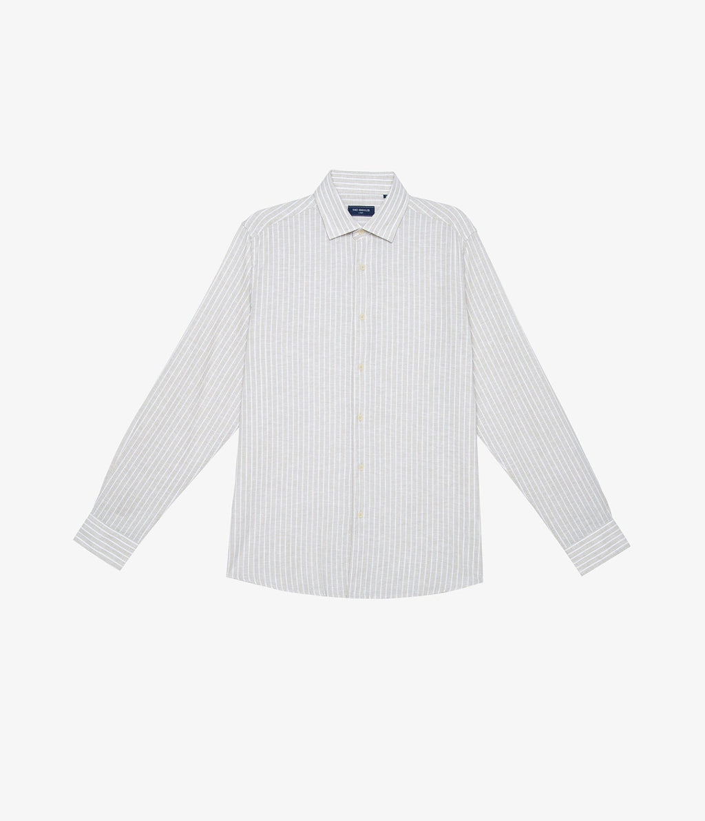 Camisa Hombre Lino Rayas Beige