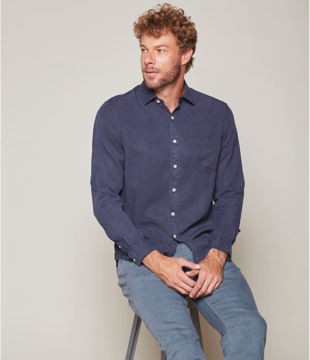 Camisa Hombre Lyocell Azul