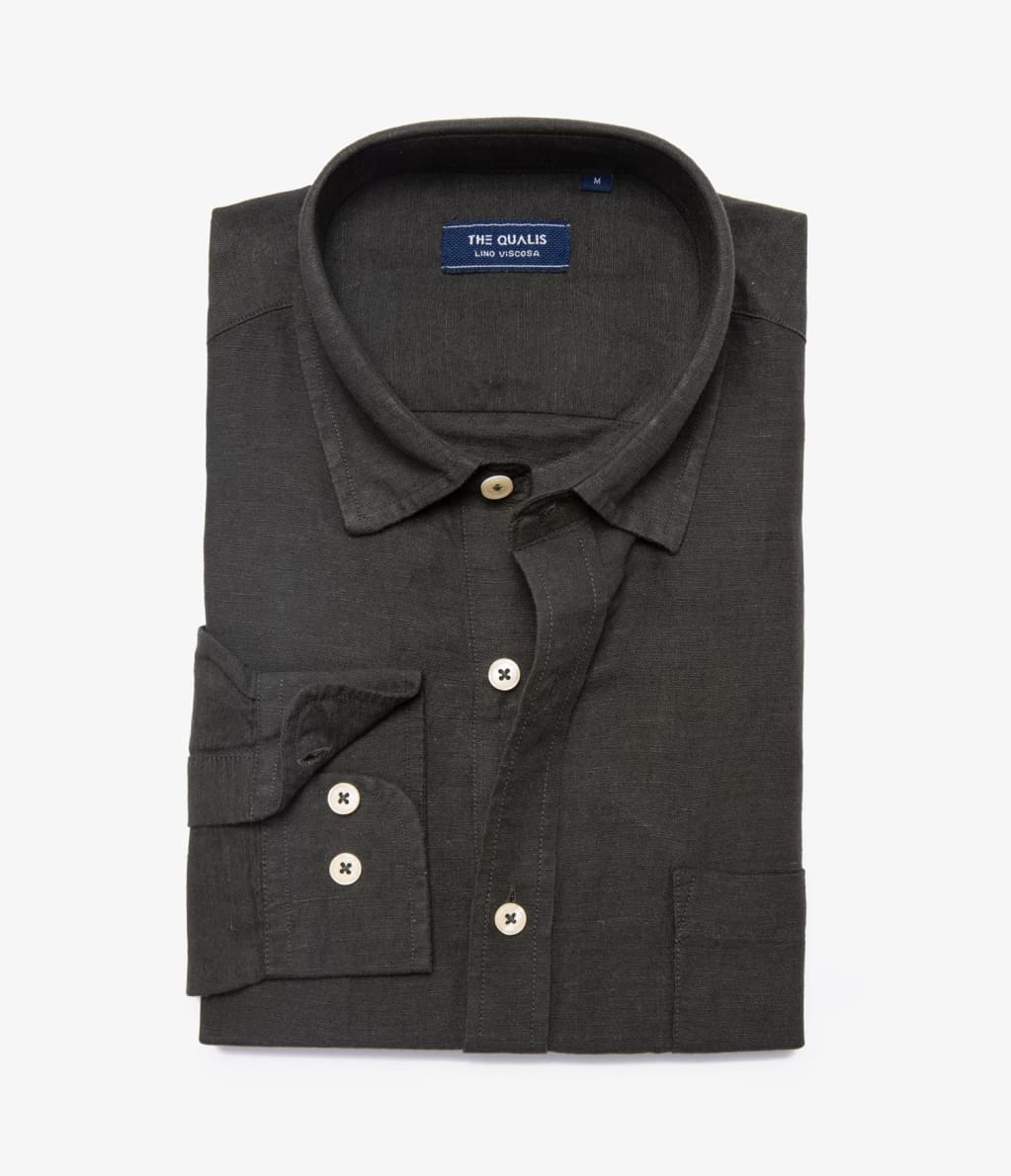 Camisa Hombre Lino Viscosa Nevis Verde Oscuro