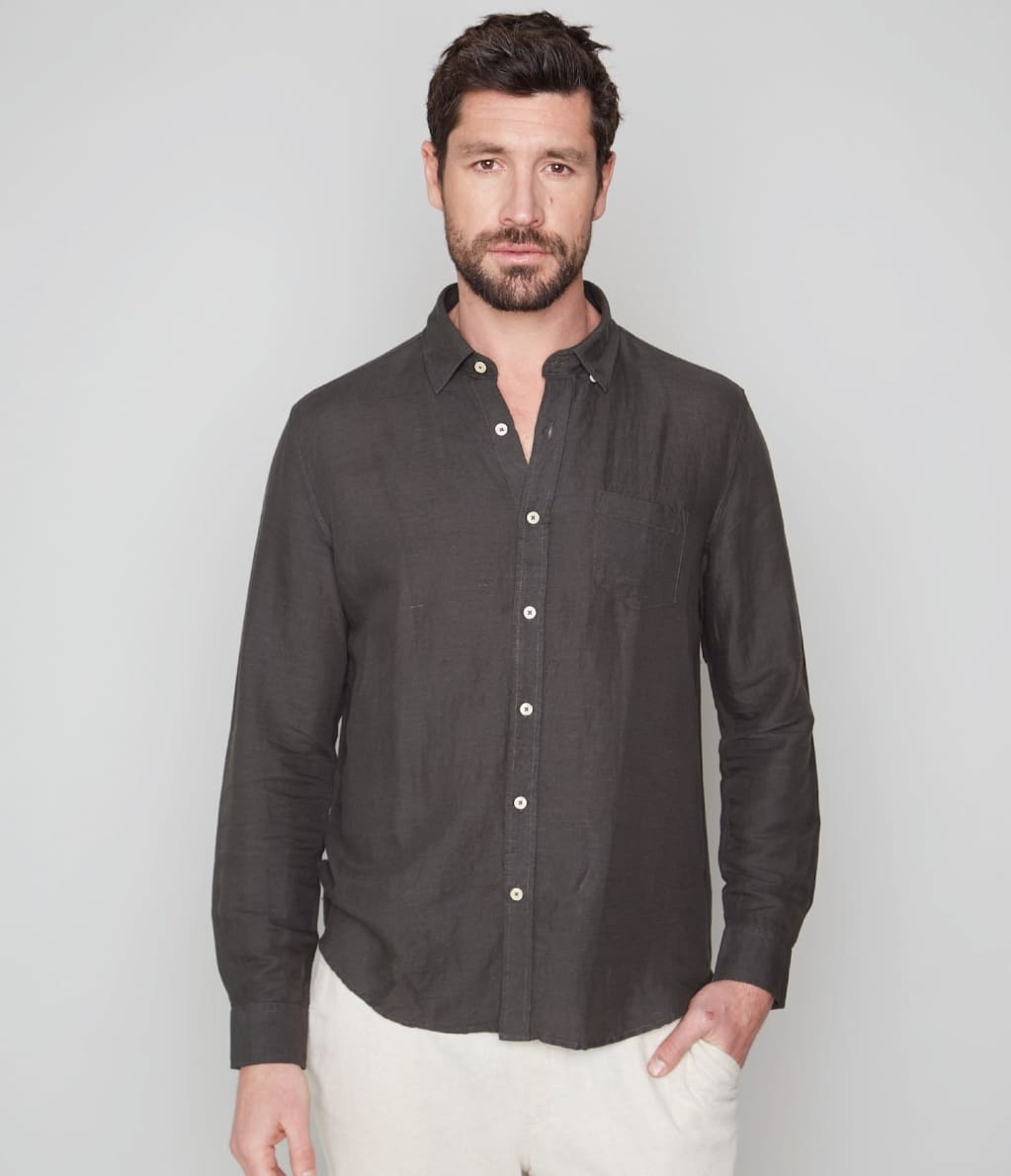 Camisa Hombre Lino Viscosa Nevis Verde Oscuro