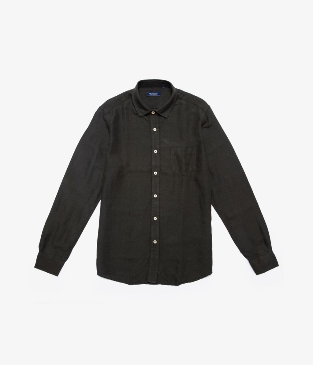 Camisa Hombre Lino Viscosa Nevis Verde Oscuro