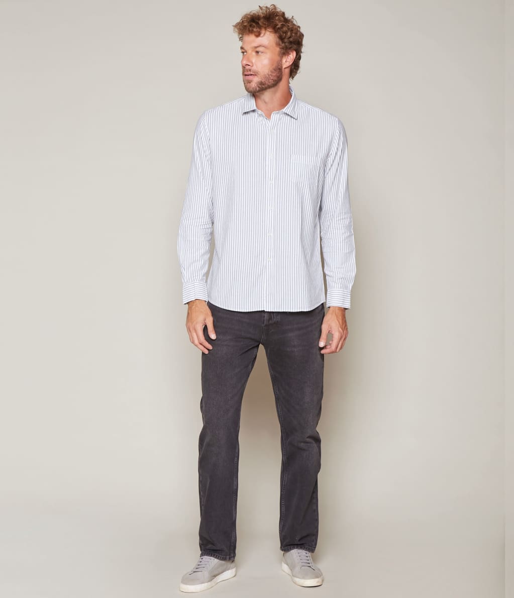 Camisa Hombre Algodón Oxford M/Larga Azul