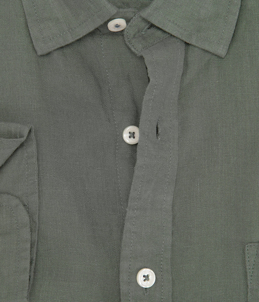 Camisa Hombre Lino Sicilia M/Larga Verde Oscuro