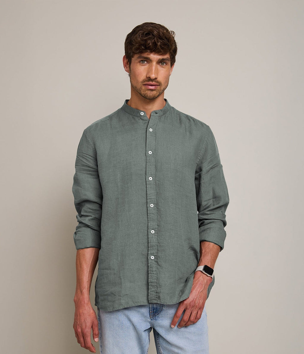 Camisa Hombre Lino Soria Verde Oscuro