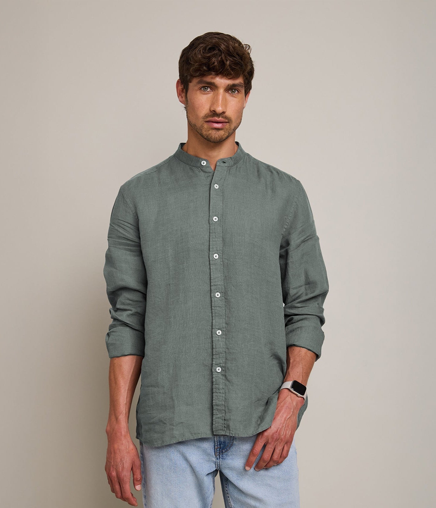Camisa Hombre Lino Soria Verde Oscuro