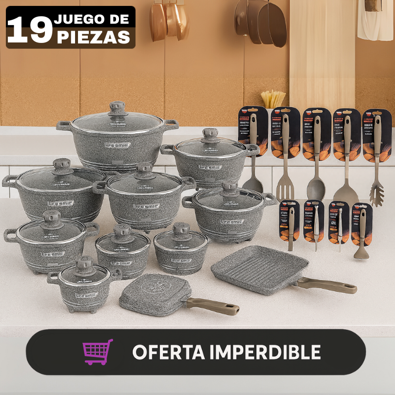 Conjunto de Ollas de Cerámica 19 Piezas Antiadherentes - Black Friday